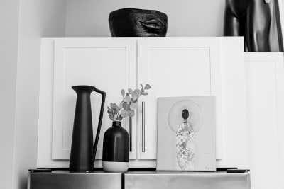  Mid-Century Modern Kitchen. Black + White Kitchen  by The Whitley Co..