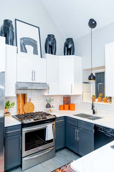  Mid-Century Modern Kitchen. Black + White Kitchen  by The Whitley Co..