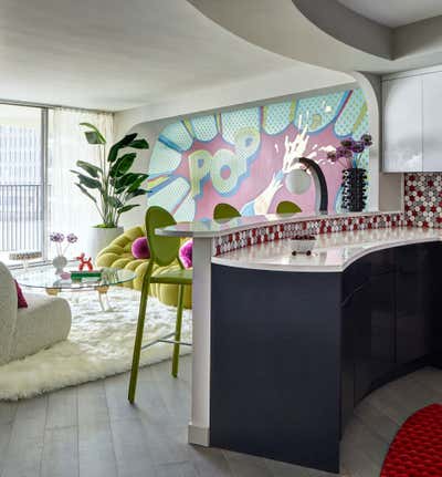  Mid-Century Modern Bohemian Apartment Open Plan. Marina Towers by Lisa Wolfe Design.