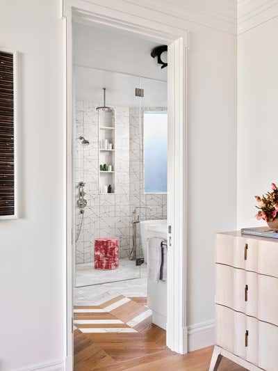  Organic Transitional Bathroom. Art Filled Home by Jeff Schlarb Design Studio.