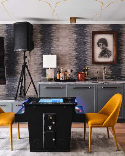  Family Home Bar and Game Room. Art Filled Home by Jeff Schlarb Design Studio.