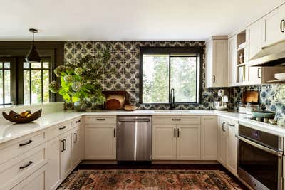  Eclectic English Country Vacation Home Kitchen. Vashon Island by Hattie Sparks Interiors.