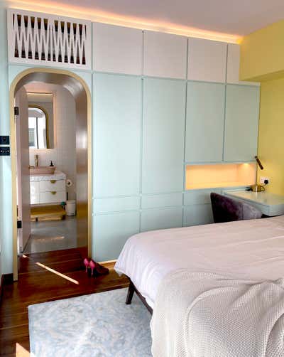  Art Deco Apartment Bedroom. Colourful Urban Apartment  by Atelier Lane.