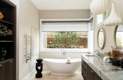  Farmhouse Bathroom. Hygge House by DUETT INTERIORS.