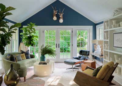  Coastal Mid-Century Modern Country House Living Room. Designer's Own by Halcyon Design, LLC.