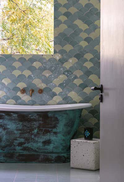  Coastal Moroccan Family Home Bathroom. Metamorphic Artist's Residence by Anouska Tamony Designs.