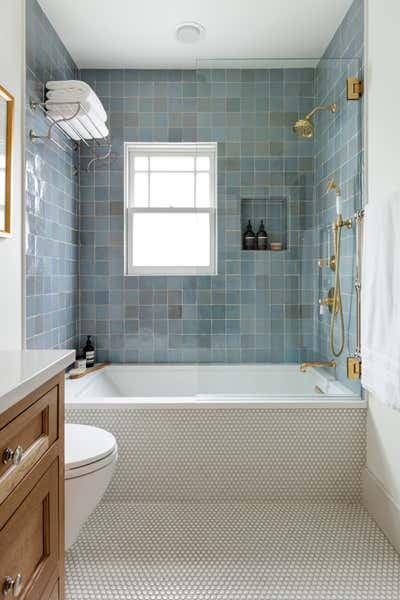  Transitional Family Home Bathroom. Craftsman Remodel by The Residency Bureau.