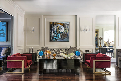 Art Deco Family Home Living Room. Saddlebranch II by Lucinda Loya Interiors.