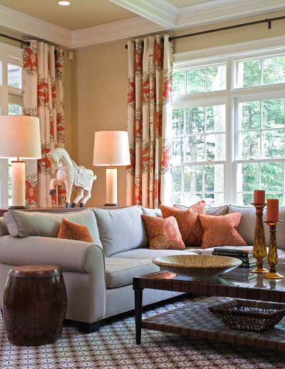  British Colonial Farmhouse Country House Living Room. Locust Valley Estate by Sherrill Canet Interiors.