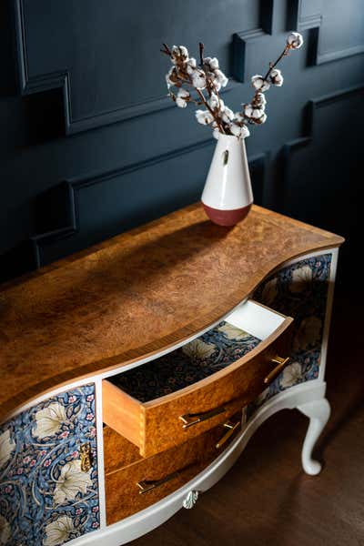  Traditional Maximalist Retail Entry and Hall. Pimpernel Walnut Sideboard by Patience & Gough.