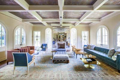  Hollywood Regency Family Home Living Room. Bluebonnet by Lucinda Loya Interiors.