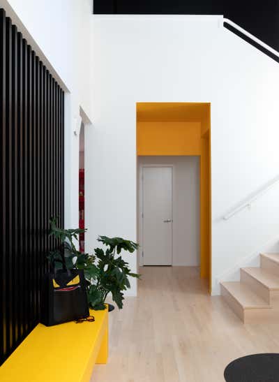 Contemporary Entry and Hall. Color-blocked House by THESIS Studio Architecture.