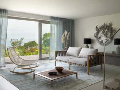 Modern Living Room. Holiday Home in Devon by O&A Design Ltd.