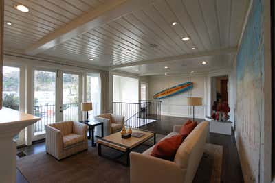  Mid-Century Modern Coastal Beach House Living Room. Ocean Way by David Brian Sanders Interiors.