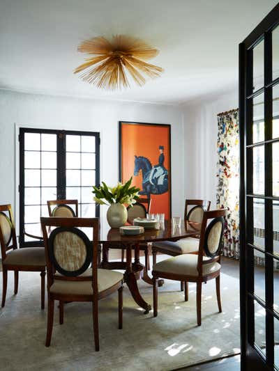  Eclectic Hollywood Regency Family Home Dining Room. Knollwood by Barrett Oswald Designs LLC.
