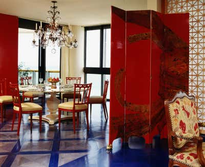  Mediterranean Tropical Dining Room. Miami art collector by Dana Nicholson Studio Inc..