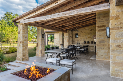 French Family Home Patio and Deck. Houston Oaks by Lucinda Loya Interiors.
