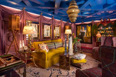  Hollywood Regency Eclectic Entertainment/Cultural Living Room. 2022 Kips Bay Decorator Show House Palm Beach by Goddard Design Group.