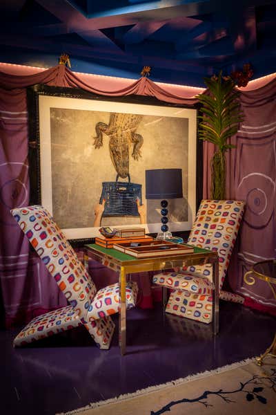  Eclectic Entertainment/Cultural Living Room. 2022 Kips Bay Decorator Show House Palm Beach by Goddard Design Group.