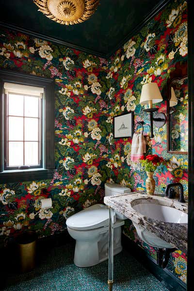  Maximalist Bathroom. Colorful Tudor Home Interior Design  by Kati Curtis Design.