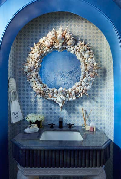  Asian Contemporary Beach House Bathroom. Kips Bay Palm Beach 2022 by Andrea Schumacher Interiors.