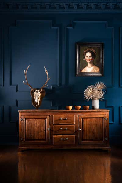 Traditional Entry and Hall. 18th century oak sideboard restoration by Patience & Gough.