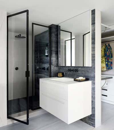  Contemporary Minimalist Beach House Bathroom. 1950’s Oceanside Condo Makeover by Raymond Nicolas.