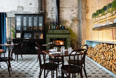  Mid-Century Modern Traditional Restaurant Dining Room. Lore Bistro by Marit Ilison Creative Atelier.