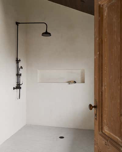  English Country Organic Bathroom. Minimalist Retreat by Moore House Design.