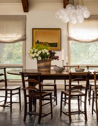  Transitional Dining Room. Woodsy Connecticut by Heidi Caillier Design.