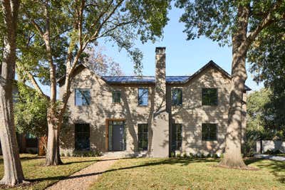  Transitional Family Home Exterior. Bryker Woods by Avery Cox Design.