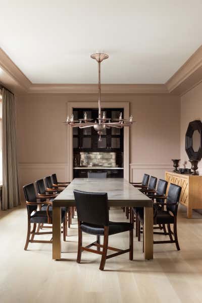 Transitional Country House Dining Room. East End Residence  by Ries Hayes.