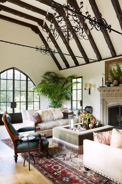  English Country Mediterranean Family Home Living Room. Longwood by Wendy Haworth Design Studio.
