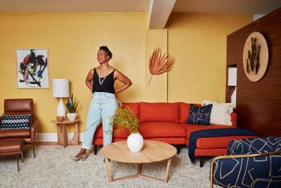  Mid-Century Modern Apartment Living Room. LES Writer's Nest by Gia Sharp Design LLC.