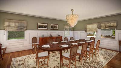  Farmhouse Country House Dining Room. Quogue Estate by Sam Tannehill Interiors.