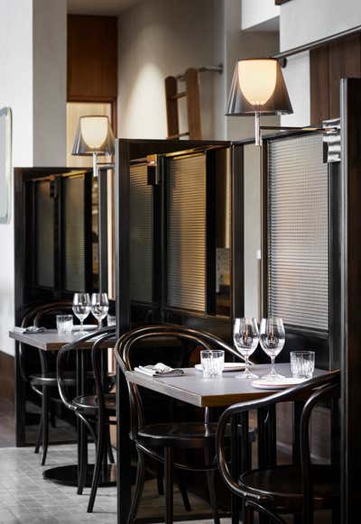  Mid-Century Modern Eclectic Restaurant Dining Room. Frédéric by Léo Terrando Design.