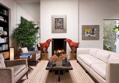  Mid-Century Modern Mediterranean Family Home Living Room. Montecito Modern Villa by Maienza Wilson.