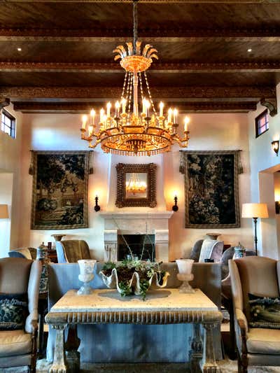  British Colonial Mediterranean Family Home Living Room. Montecito Spanish Colonial Revival by Maienza Wilson.