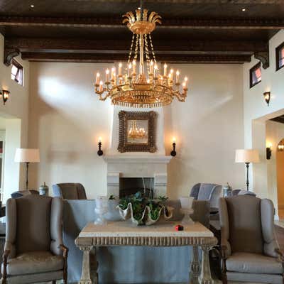  British Colonial Mediterranean Family Home Living Room. Montecito Spanish Colonial Revival by Maienza Wilson.