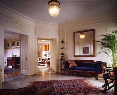  Mid-Century Modern British Colonial Family Home Lobby and Reception. Manhattan Classic, Architectural Digest by Maienza Wilson.