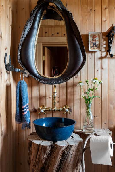  Western Country Bathroom. Big Timber Ranch Cabin 1 by Abby Hetherington Interiors.