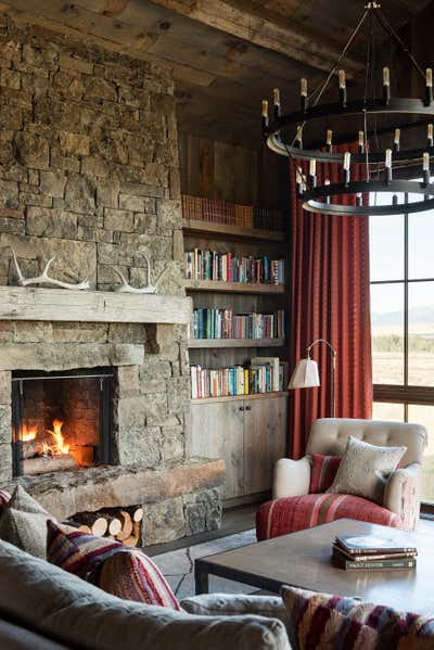  Western Rustic Living Room. Fly Fishing Cabin  by Abby Hetherington Interiors.