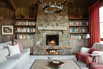  Western Rustic Family Home Living Room. Fly Fishing Cabin  by Abby Hetherington Interiors.