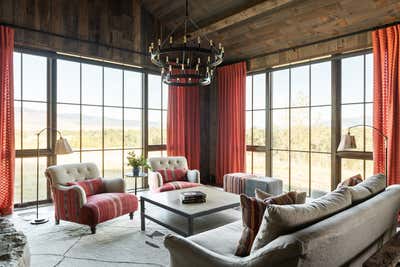  Western Family Home Living Room. Fly Fishing Cabin  by Abby Hetherington Interiors.