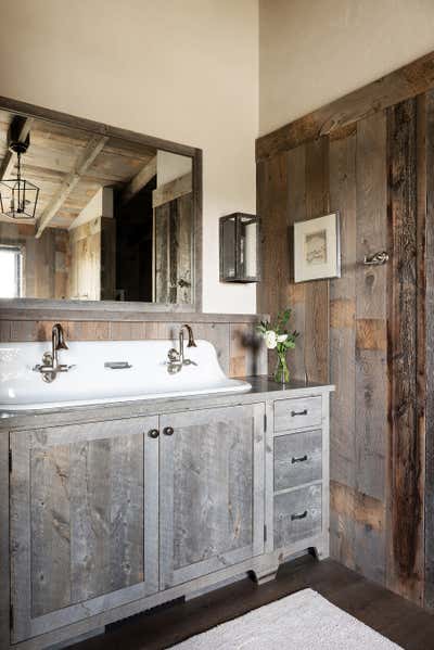  Western Rustic Bathroom. Fly Fishing Cabin  by Abby Hetherington Interiors.
