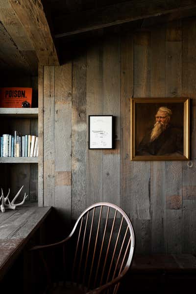  Rustic Family Home Office and Study. Fly Fishing Cabin  by Abby Hetherington Interiors.