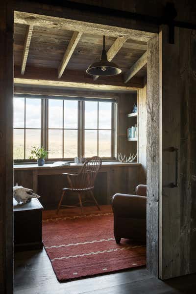  Western Rustic Family Home Office and Study. Fly Fishing Cabin  by Abby Hetherington Interiors.