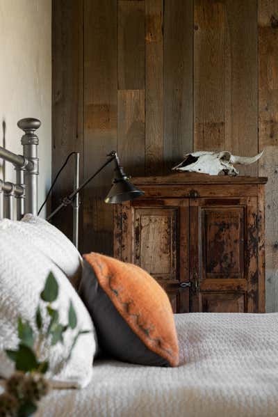  Western Family Home Bedroom. Fly Fishing Cabin  by Abby Hetherington Interiors.