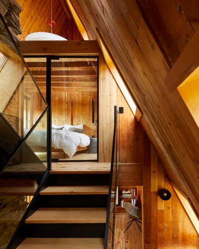  Organic Vacation Home Bedroom. Catskills A-Frame by BHDM Design.