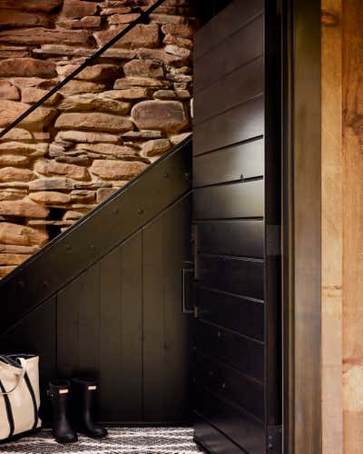 Craftsman Vacation Home Entry and Hall. Catskills A-Frame by BHDM Design.